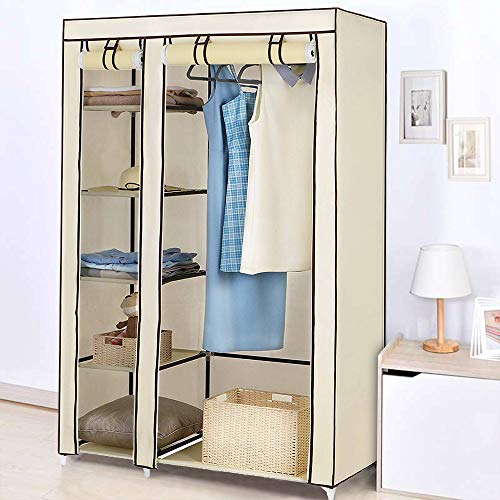 LANTUS Stoffschrank faltbar,hochrollbaren Türen,Faltschrank mit Stange Schrank groß stabil,Stoff Kleiderschrank mit Kleiderstange, Kleiderschrank Höhe 175cm,110 * 45 * 175cm-Beige von LANTUS