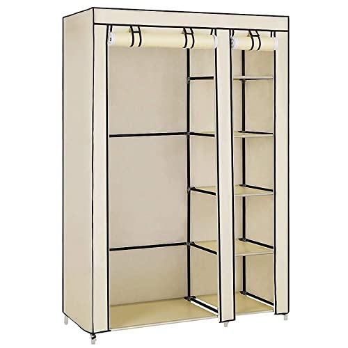 LANTUS Stoffschrank faltbar,hochrollbaren Türen,Faltschrank mit Stange Schrank groß stabil,Stoff Kleiderschrank mit Kleiderstange, Kleiderschrank Höhe 175cm,110 * 45 * 175cm-Beige von LANTUS