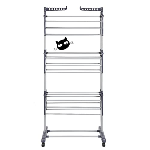 LANTUS Wäscheständer, 3 Ebenen, vertikal, ausziehbar, mit Rollen, Edelstahl, Balkon-Wäscheständer, für den Innenbereich ((75-126)*64 x 170 cm (grau)) von LANTUS
