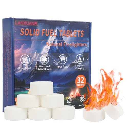 LANXUANR Festbrennstofftabletten Feueranzünder für den Kamin, für den Innen- und Außenbereich, für Lagerfeuer, Grillen, Feueranzünder für Grill und Holzofen (32 Stück*15g) von LANXUANR