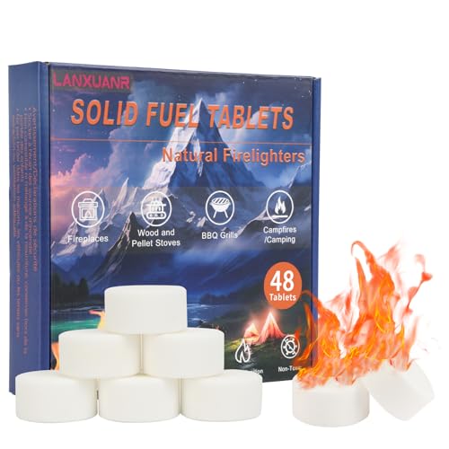 LANXUANR Festbrennstofftabletten Feueranzünder für den Kamin, für den Innen- und Außenbereich, für Lagerfeuer, Grillen, Feueranzünder für Grill und Holzofen (48 Stück*15g) von LANXUANR