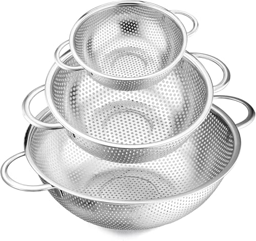 Edelstahl-Sieb, 3er-Set (1–3–4 Quart), mikroperforiertes Metallsieb mit Griff für die Küche von LANYOTA