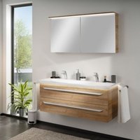 M9 Badmöbel Set 4-teilig, 130cm breit, Hellbraun, mit led + led Spiegelschrank'-'90141145 - Lanzet von LANZET