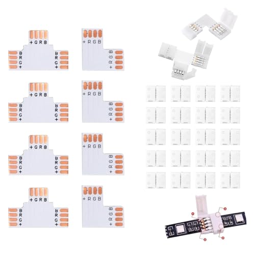 LANZLC LED Strip Verbinder, 4 Polig 8mm Led Eckverbinder 20 Stück, 4 x L-T-Form Eckverbinder, LED Streifen Verbindung, Connector LED Schnellverbinder Verbindungsstück für 8mm Weite 3535 RGB LED Strips LANZLC LED Strip Verbinder, 4 Polig 8mm Led Eckverbinder 20 Stück, 4 x L-T-Form Eckverbinder, LED Streifen Verbindung, Connector LED Schnellverbinder Verbindungsstück für 8mm Weite 3535 RGB LED Strips von LANZLC