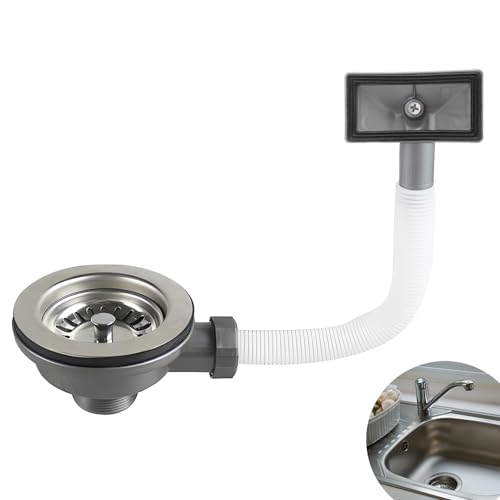 LANZLC Siebkorbventil Edelstahl mit Überlauf 114mm, Siebkörbchen Küchenspüle Ablaufgarnitur Spülbecken, Rechteck Schnittstelle, Spülenablauf Überlaufgarnitur Waschbecken fur Küche Spüle Siebkorbventil von LANZLC