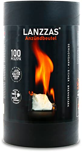 LANZZAS® 100 Stück Anzündbeutel aus Paraffin. Effektives Anzünden Ihres Kamins oder Grills ohne Rauchentwicklung oder Geruchsbelästigung. von LANZZAS