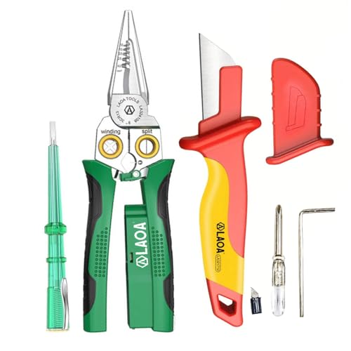LAOA Drahtschäler mit Strommessung, 8-in-1 Draht-Peeling-Zange zum Schneiden, Traktionskabel, Kabelschere für Schaben, Druckdrähte, mit Spannungsprüfung, mit LA321712 Isoliermesser von LAOA