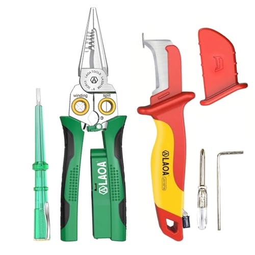 LAOA Drahtschäler mit Strommessung, 8-in-1 Draht-Peeling-Zange zum Schneiden, Traktionskabel, Kabelschere für Schaben, Druckdrähte, mit Spannungsprüfung, mit LA119716 Isoliermesser von LAOA