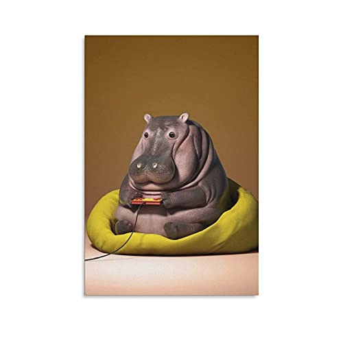 Hippo Joystick Art Lustiges 3D-dekoratives Gemälde auf Leinwand, Wandkunst, Wohnzimmer, Schlafzimmer, Gemälde ungerahmt, 30 x 45 cm von LAOAYI