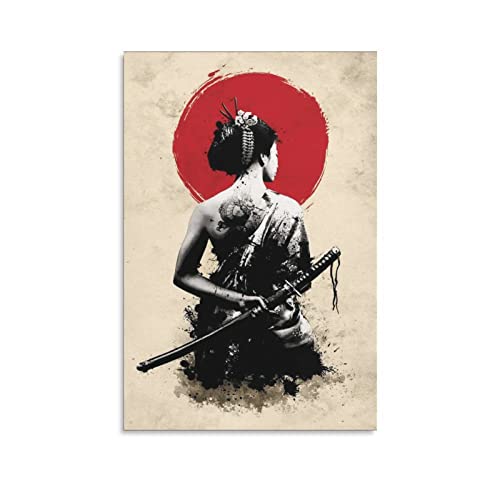 Japanische Geisha Samurai Kunst Gemälde Leinwand Poster Wandkunst Dekor Druck Bild Gemälde für Wohnzimmer Schlafzimmer Dekoration 45 x 65 cm von LAOAYI