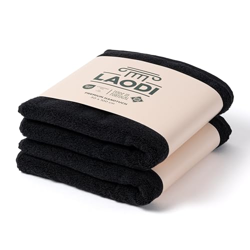 LAODI Premium Handtücher 2er Set – 50x100 – Finsternis Schwarz – 100 % Baumwolle – 570 g/m² – Hergestellt in Portugal von LAODI