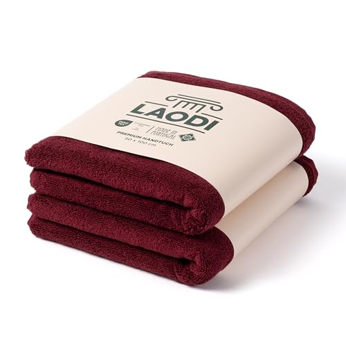 LAODI Premium Handtücher 2er Set – 50x100 – Merlot Rot – 100 % Baumwolle – 570 g/m² – Hergestellt in Portugal von LAODI