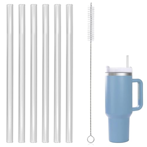 Ersatz Strohhalme Wiederverwendbare Trinkhalme 6 Stück Plastik Transparent Strohhalme mit Reinigungsbürste Kompatibel mit Stanley Trinkbecher und Hydro Flask Wasserflasche, 30.5CM Lang von LAOJU