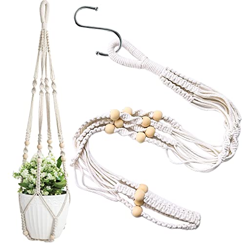 Makramee Blumenampel, Baumwollseil Hängeampel Boho Blumenampeln zum Aufhängen Pflanzen Halter Blumenampel für Innen Außen Garten Balkon Fenster mit EIN Haken von LAOJU