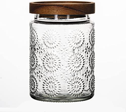 Vorratsgläser, Vorratsdose Glas mit Holzdeckel Luftdichte Glasbehälter 500 ml Aufbewahrungsgläser Geprägtes Glas Küche Vorratsdosen von LAOJU