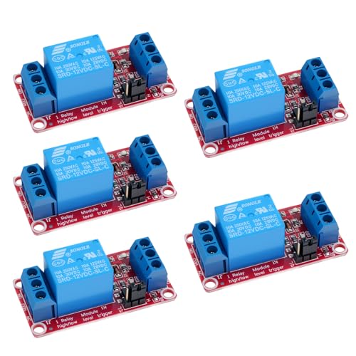LAOMAO 12V 1-Kanal Relaismodul, 250VAC/10A, Optokoppler-Isolation, Hoch-/Niedrig-Pegel-Auslösung, Kompatibel mit Arduino, Raspberry Pi, SPS, Smart Home & Industrie(5 Stück) von LAOMAO