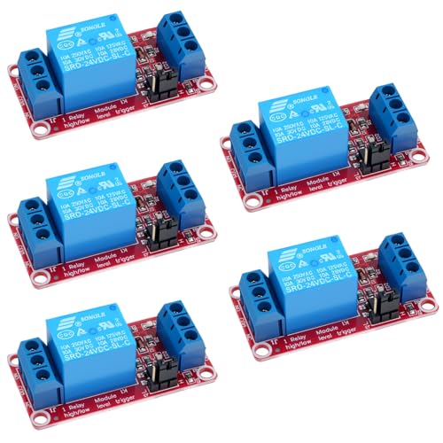 LAOMAO 24V 1-Kanal Relaismodul, 250VAC/10A, Optokoppler-Isolation, Hoch-/Niedrig-Pegel-Auslösung, Kompatibel mit Arduino, Raspberry Pi, SPS, Smart Home & Industrie(5 Stück) von LAOMAO