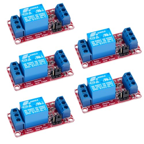LAOMAO 5V 1-Kanal Relaismodul, 250VAC/10A, Optokoppler-Isolation, Hoch-/Niedrig-Pegel-Auslösung, Kompatibel mit Arduino, Raspberry Pi, SPS, Smart Home & Industrie(5 Stück) von LAOMAO