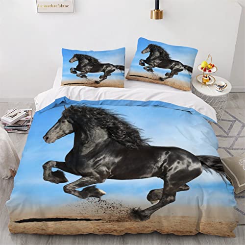 Bettwäsche 135X200 Bettwäsche Set Schwarzes Friesenpferd Mädchen Jugendliche 3Teilig Atmungsaktiv Mikrofaser Weiche Angenehme -1 Bettbezug 135X200 Cm Mit Reißverschluss + 2 Kissenbezügen 80X80 Cm von LAOVE