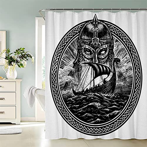 Duschvorhang 240x200 cm Odin Piratenschiff Wikinger Anti-Schimmel Wasserdichter Anti-Bakteriell Badezimmer Duschvorhänge Textil Waschbar Badewanne Vorhang Polyester Stoff mit 12 Duschvorhangringen von LAOVE