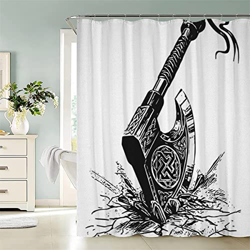 LAOVE Duschvorhang Wikinger Keltische Axt Thorhammer Anti-Schimmel Wasserdichter Anti-Bakteriell Badezimmer Duschvorhänge Textil Waschbar Badewanne Vorhang Polyester Stoff 240x200cm von LAOVE