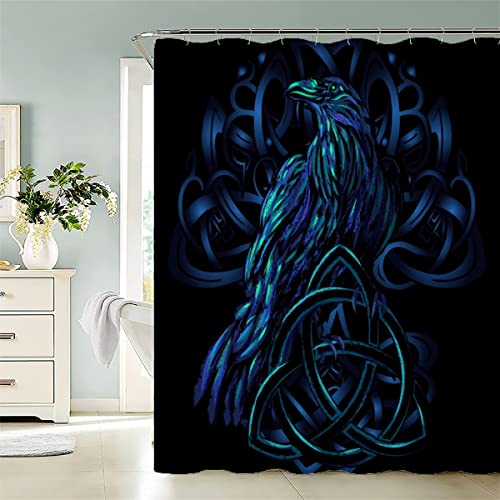 Duschvorhang Wikinger Odin Keltische Krähe Anti-Schimmel Wasserdichter Anti-Bakteriell Badezimmer Duschvorhänge Textil Waschbar Badewanne Vorhang Polyester Stoff mit 12 Duschvorhangringen 180x200cm von LAOVE