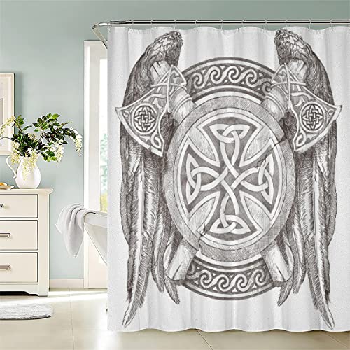 Duschvorhang Wikinger keltischer Schild Axt Anti-Schimmel Wasserdichter Anti-Bakteriell Badezimmer Duschvorhänge Textil Waschbar Badewanne Vorhang Polyester Stoff mit 12 Duschvorhangringen 180x200cm Duschvorhang Wikinger keltischer Schild Axt Anti-Schimmel Wasserdichter Anti-Bakteriell Badezimmer Duschvorhänge Textil Waschbar Badewanne Vorhang Polyester Stoff mit 12 Duschvorhangringen 180x200cm von LAOVE