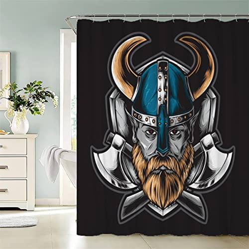 LAOVE Duschvorhang 180x180 cm Axt Soldat Wikinger Anti-Schimmel Wasserdichter Anti-Bakteriell Badezimmer Duschvorhänge Textil Waschbar Badewanne Vorhang Polyester Stoff mit 12 Duschvorhangringen von LAOVE