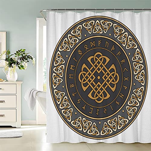 LAOVE Duschvorhang 180x180 cm Rune keltischer Schild Anti-Schimmel Wasserdichter Anti-Bakteriell Badezimmer Duschvorhänge Textil Waschbar Badewanne Vorhang Polyester Stoff mit 12 Duschvorhangringen von LAOVE