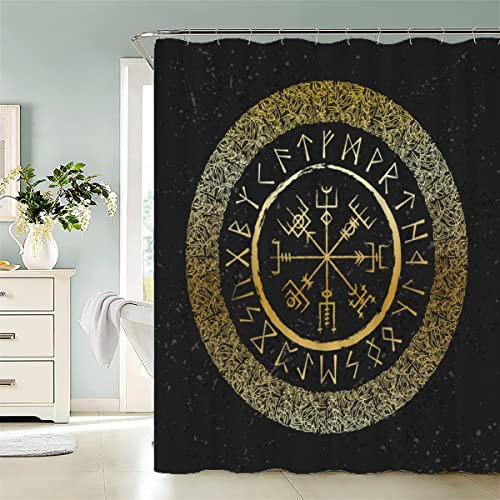 LAOVE Duschvorhang Gotik Rune Wikinger Anti-Schimmel Wasserdichter Anti-Bakteriell Badezimmer Duschvorhänge Textil Waschbar Badewanne Vorhang Polyester Stoff mit 12 Duschvorhangringen 120x180cm von LAOVE