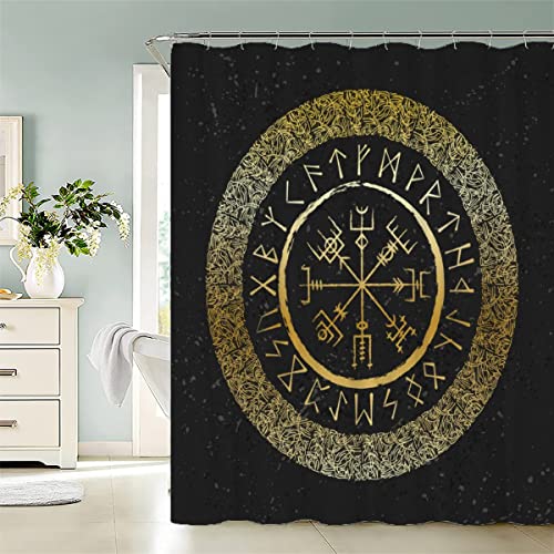 LAOVE Duschvorhang Gotik Rune Wikinger Anti-Schimmel Wasserdichter Anti-Bakteriell Badezimmer Duschvorhänge Textil Waschbar Badewanne Vorhang Polyester Stoff mit 12 Duschvorhangringen 180x200cm von LAOVE