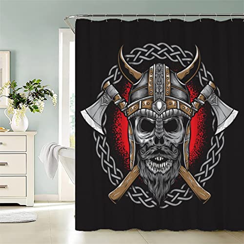 LAOVE Duschvorhang Runen Schädel Wikinger Anti-Schimmel Wasserdichter Anti-Bakteriell Badezimmer Duschvorhänge Textil Waschbar Badewanne Vorhang Polyester Stoff 240x200cm von LAOVE