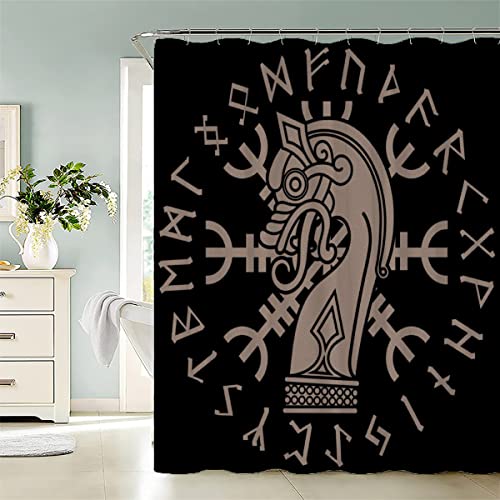 LAOVE Duschvorhang Wikinger Drache Rune Anti-Schimmel Wasserdichter Anti-Bakteriell Badezimmer Duschvorhänge Textil Waschbar Badewanne Vorhang Polyester Stoff mit 12 Duschvorhangringen 180x180cm von LAOVE