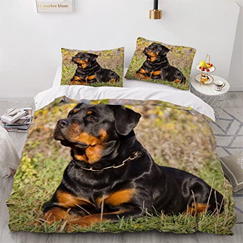 Rottweiler Bettwäsche 135X200 Bettwäsche Set Winter Kinder 3Teilig Atmungsaktiv Mikrofaser Weiche -1 Bettbezug Mit Reißverschluss + 2 Kissenbezügen 80x80cm von LAOVE