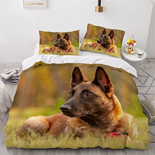 LAOVE schöner Belgischer Schäferhund Malinois Bettwäsche 135X200 Bettwäsche Set Winter Kinder 3Teilig Atmungsaktiv Mikrofaser Weiche -1 Bettbezug Mit Reißverschluss + 2 Kissenbezügen 80x80cm von LAOVE