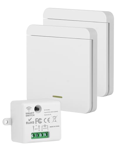 2 Funkschalter Licht LAOYE Funklichtschalter Set Drahtloser Lichtschalter Funkschalter mit Empfänger Bis 50m Reichweite Keine Verkabelung Erforderlich Wireless Lichtschalter Fernbedienung 230v von LAOYE