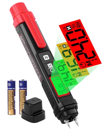 LAOYE Feuchtigkeitsmessgerät Holz Feuchtigkeitsmesser Wand tragbar Holzfeuchtemessgerät mit 7 Kalibrierungsskalen 3-Farb-LCD-Display Stiftform Feuchtigkeitsmesser für Holz Brennholz Wände Baustoffe von LAOYE