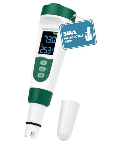 PH Messgerät 5IN1 TDS EC PH Temp Salt(%) Wassertester für Pools Trinkwasser Hyydrokultur Whirlpool Aquarium SPA Brauen - PH-EC-Messgerät-Grow TDS Tester Digital Wasserqualität-Tester von LAOYE