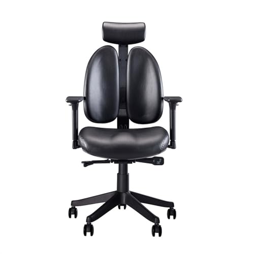 Home-Office-Stuhl Schwarzer Bürostuhl aus Leder, Chefsessel mit hoher Rückenlehne, ergonomischer Schreibtischstuhl, robuster Bürostuhl mit verstellbaren Kopfstützenarmen und doppelter Rückenlehne Mode von LAPADULA