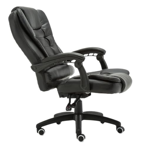 LAPADULA Home-Office-Stuhl Bürostuhl aus schwarzem Leder, drehbarer Chefbürostuhl, Schreibtischstuhl, PC-Stuhl mit Rollen und ergonomischer Stütze, Kippfunktion, gepolstert mit Leder Moderne Stühle von LAPADULA