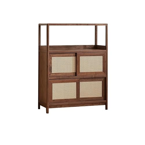 LAPADULA Konsolenschrank 90x40x120cm Aufbewahrungsmöbel aus Walnuss-Massivholz, Aufbewahrungstisch aus Rattan for das Wohnzimmer, einfacher Teeschrank for den Balkon Buffet-Aufbewahrungsschrank von LAPADULA