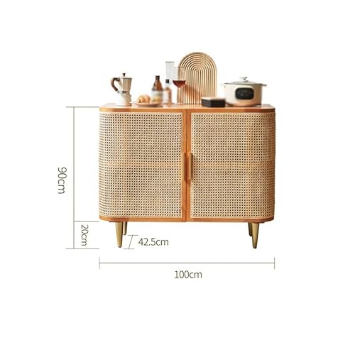 LAPADULA Konsolenschrank Holz Rattan Sideboard Schlafzimmer Moderne Lagerung Schrank Gegen Die Wand Homestay Niedrigen Schrank Buffet-Aufbewahrungsschrank(100x42.5cmx90cm) von LAPADULA