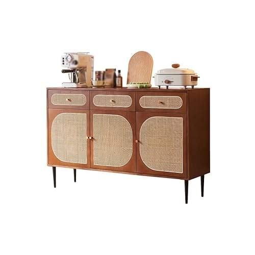 LAPADULA Konsolenschrank Holz Sideboard Wabi-Sabi Stil Wohnzimmer Rattan Aufbewahrungsschrank Retro Home Aufbewahrungsschrank Buffet-Aufbewahrungsschrank von LAPADULA