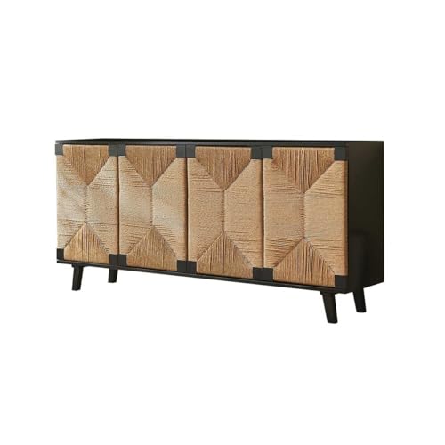 LAPADULA Konsolenschrank Sideboard aus Holz im Wabi-Sabi-Stil, handgewebtes Rattan-Geschirr, Schrank for den Eingangsbereich Buffet-Aufbewahrungsschrank von LAPADULA