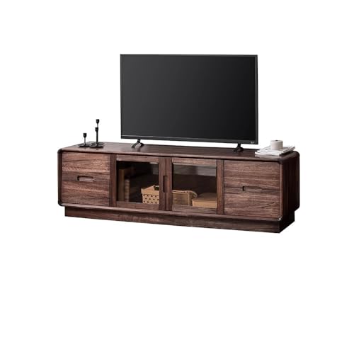 LAPADULA TV-Schrank 200 x 50 40 cm Kleiner niedriger Schrank aus schwarzem Nussbaumholz Massivholz, Entertainment-Center teefarbenem Glas, Wohnzimmermöbel, geeignet for Hotels Unterhaltungszentrum von LAPADULA