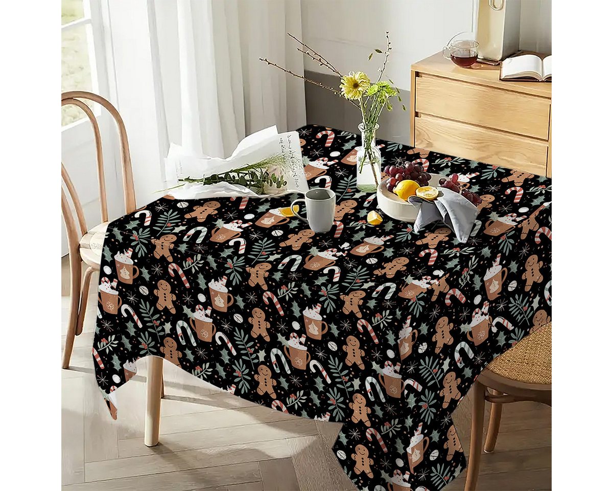 LAPAPRO Tischdecke Weihnachten Schwarz Tischdecke Farbfest mit Zuckerkeks-Mann Druck (10-tlg), 36" x 59" Aquarelldruck,Geeignet für Festliche Tischdecken von LAPAPRO