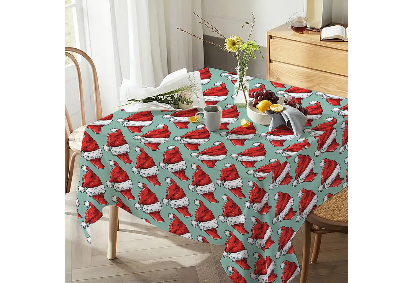 LAPAPRO Tischdecke Weihnachten Tischdecke Farbfest mit Zuckerkeks-Mann Druck (10-tlg), 36" x 59" Aquarelldruck,Geeignet für Festliche Tischdecken von LAPAPRO