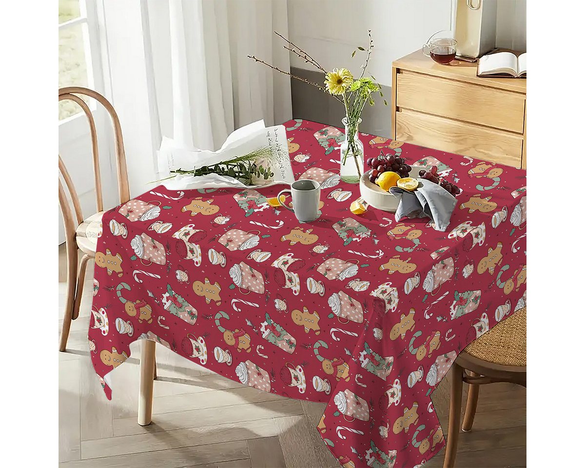 LAPAPRO Tischdecke Weihnachten Tischdecke Farbfest mit Zuckerkeks-Mann Druck (10-tlg), 36" x 59" Aquarelldruck,Geeignet für Festliche Tischdecken von LAPAPRO