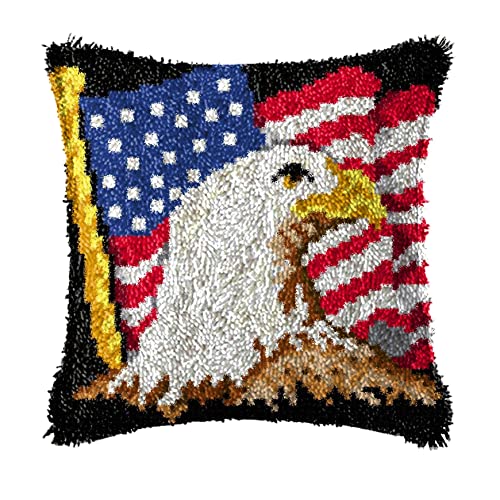 LAPATAIN Knüpfhaken-Set für DIY-Kissenbezug, amerikanische Flagge, Adlermuster, Handarbeit, Häkeln, für tolle Familie, 43,2 x 43,2 cm von LAPATAIN