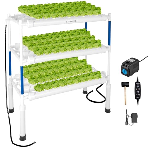 (2024 Upgraded Version) LAPOND Hydroponik-Anbausystem mit 108 Pflanzplätzen, 3 Ebenen aus lebensmittelechtem PVC-U Rohren, Hydroponik-Anbaukit Gartensystem für Obst und Gemüse von LAPOND